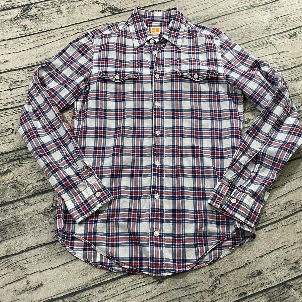 Boss Orange Mens Button Front Shirt Size S Plaid Tartan Long Sleeve‎ Metallic